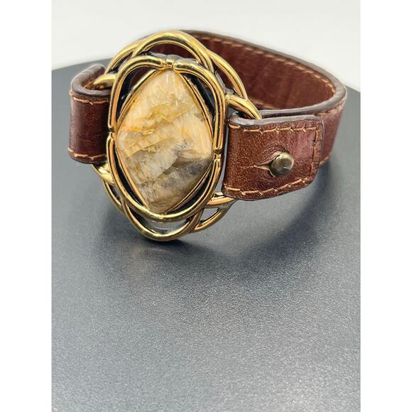 Barse Vintage African Opal Bronze Brown Tooled Genuine Leather Bracelet - Picture 7 of 11